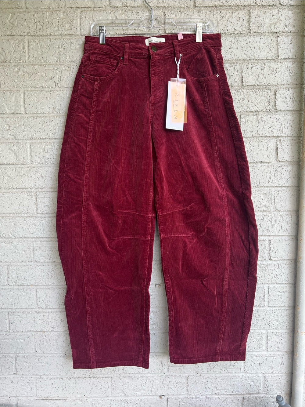 Risen burgundy corduroy barrel jeans size 7/28